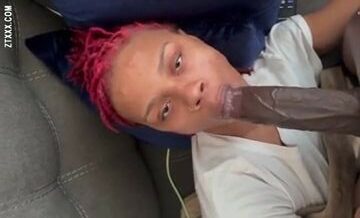 Shy girl sucking a big black cock